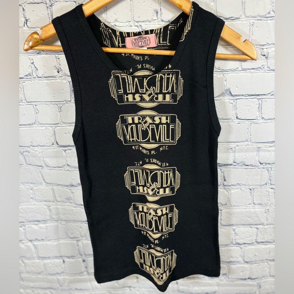 VINTAGE Trash and Vaudeville Black Cream Street Goth Indie Rocker Ribbed Tee L